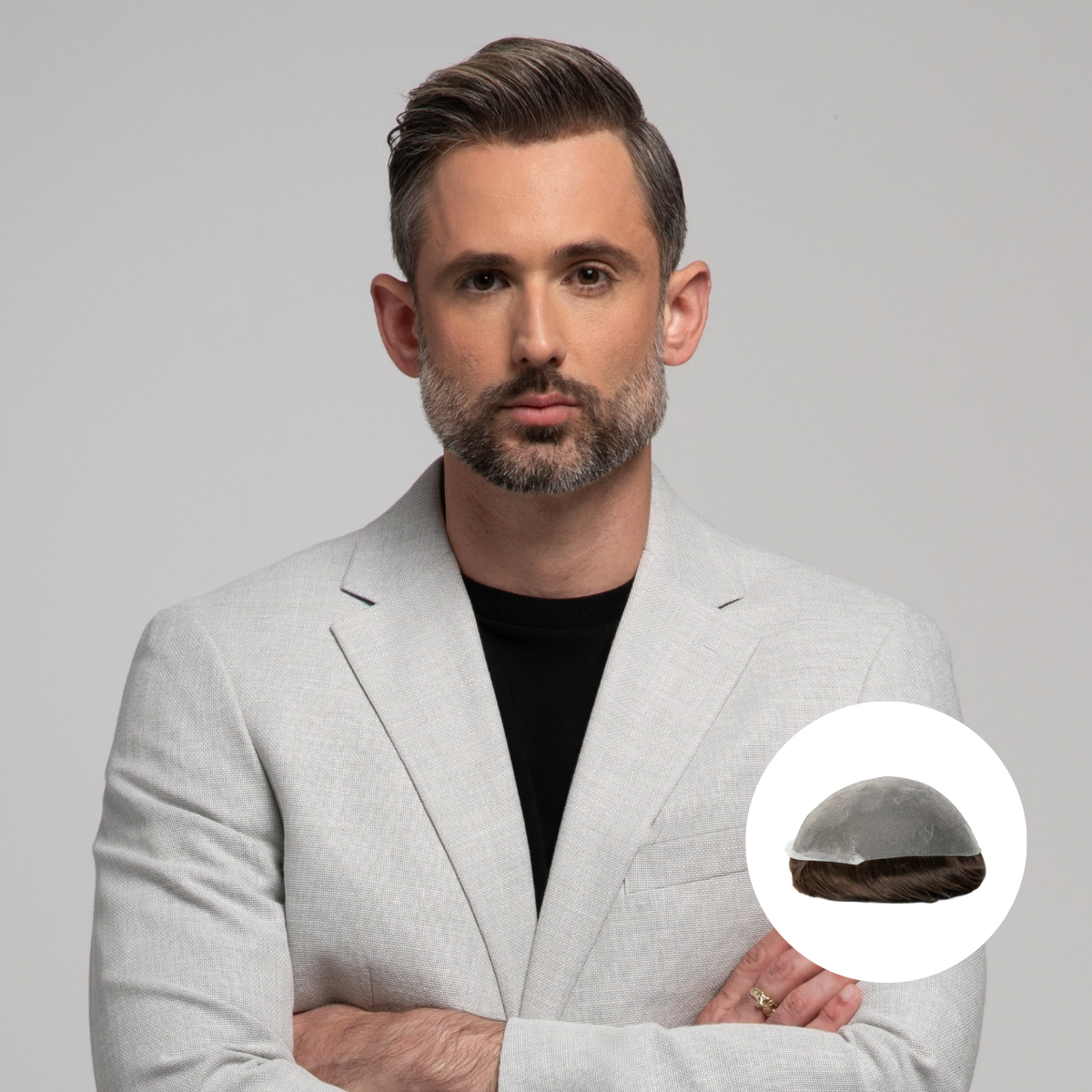 Man wearing the XTS Express hair system for men