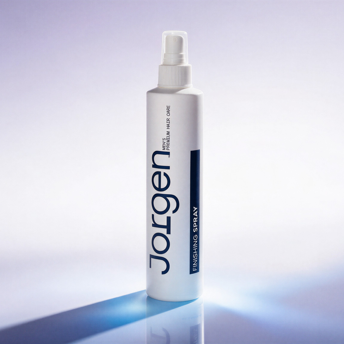 Jorgen Finishing Spray in a white spray bottle