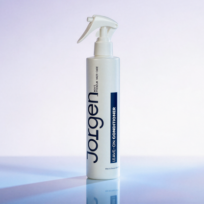 Jorgen Leave-On Conditioner in a white trigger spray bottle