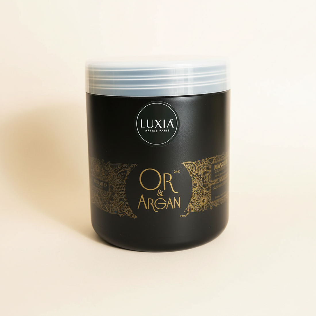 OR &amp; Argan Masque Illuminant 1000 ml jar on a warm studio backdrop