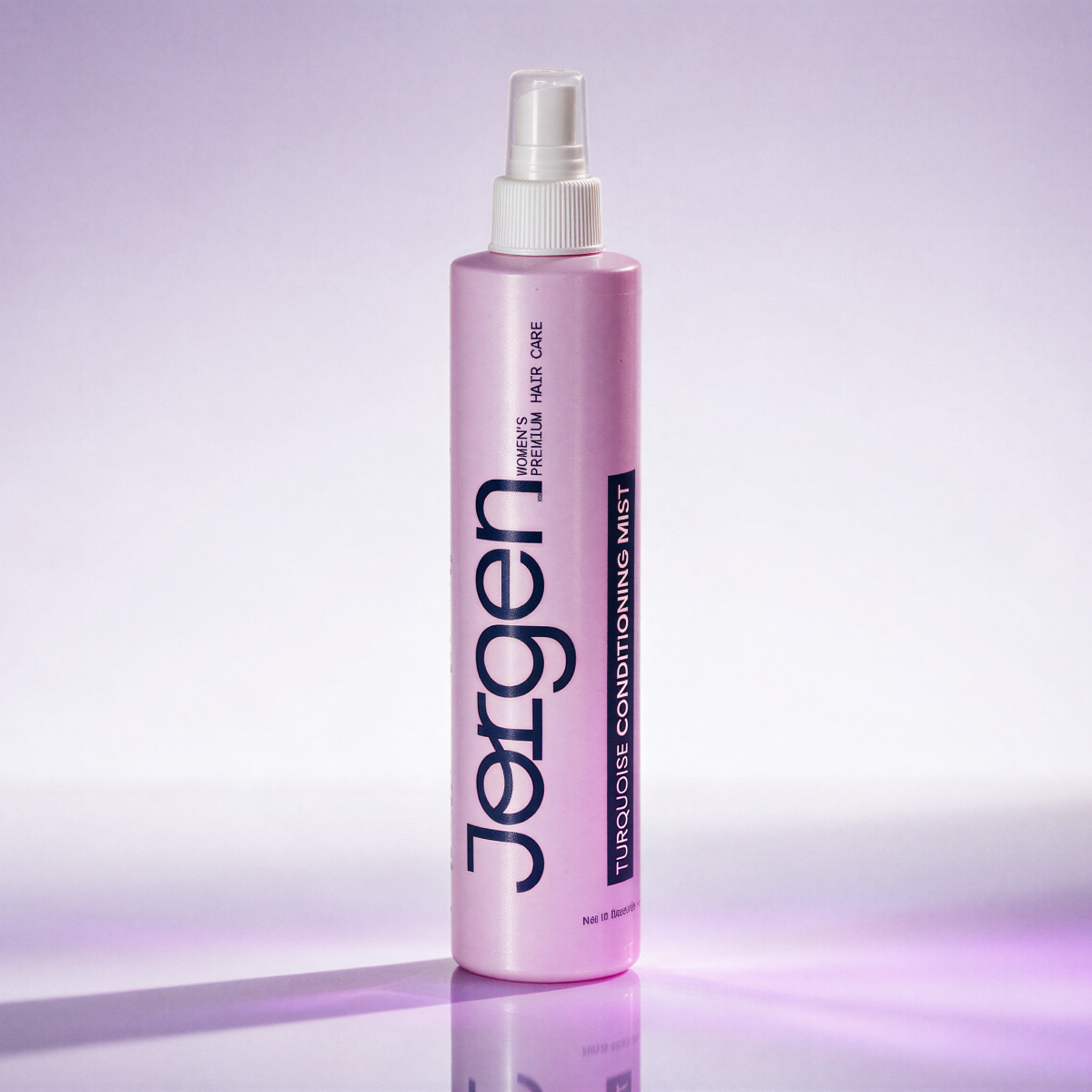 Jorgen Turquoise Conditioning Mist in a pink spray bottle