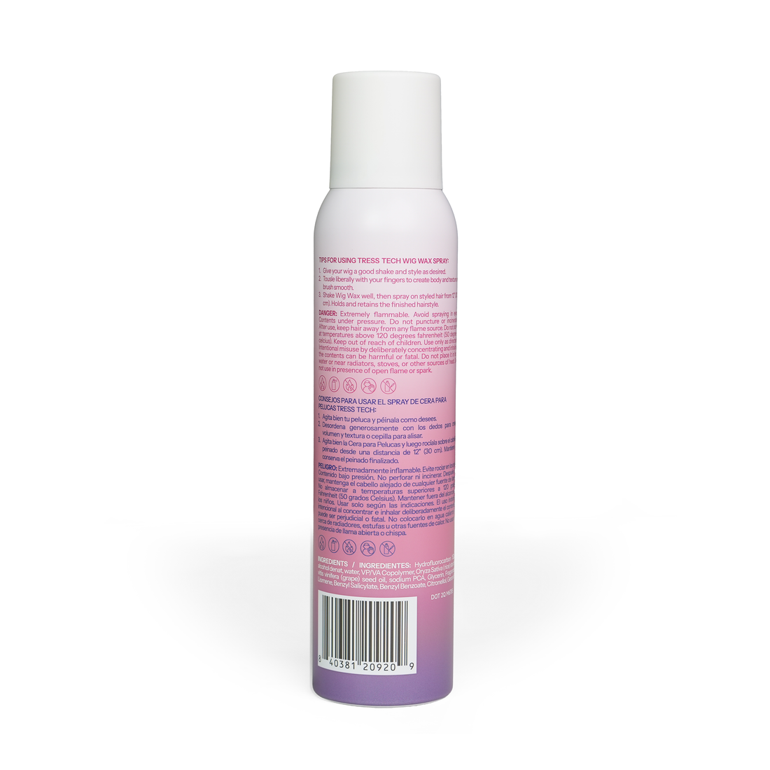 Tress Tech Wig Wax spray can, back label